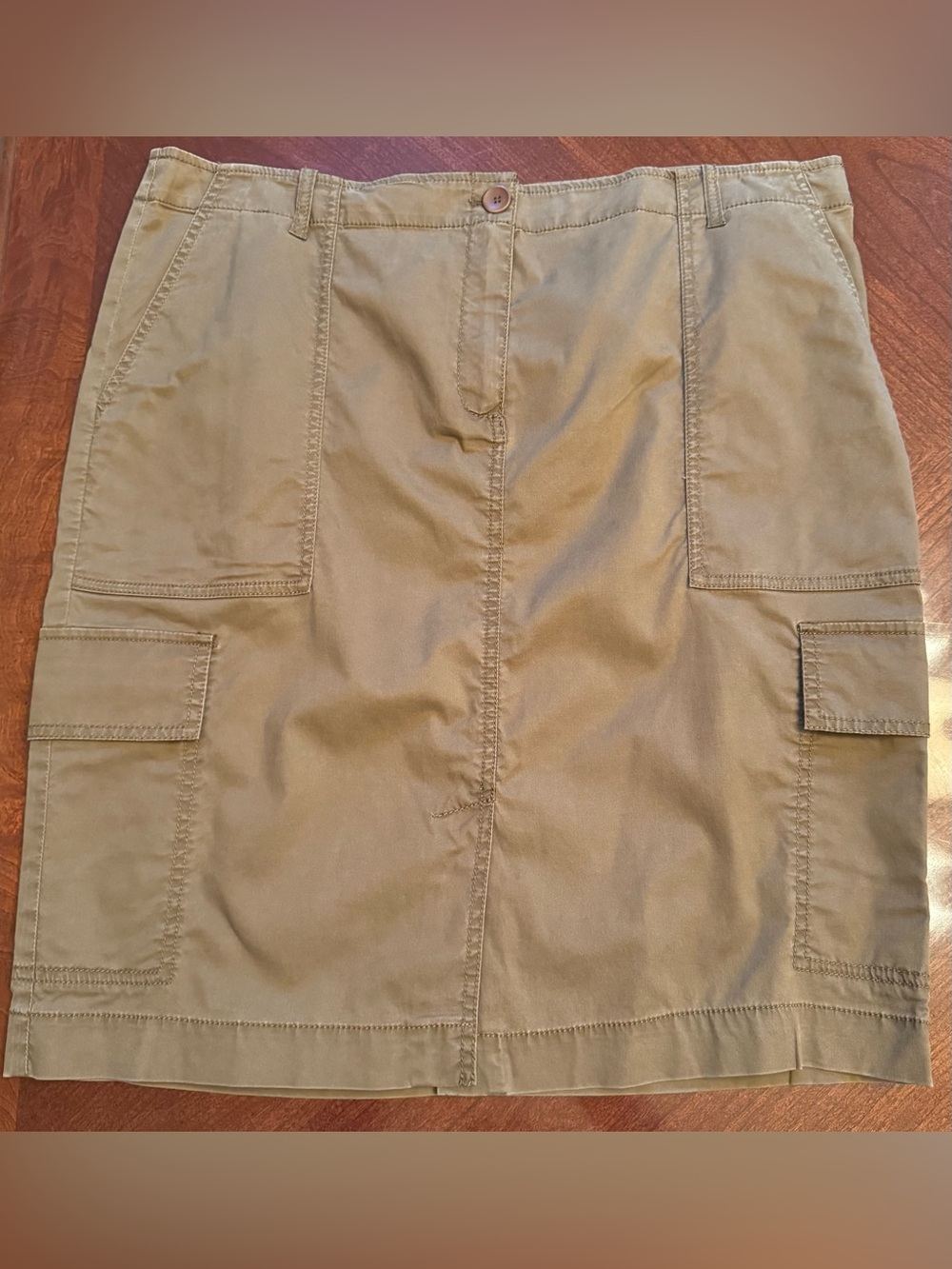 Eileen Fisher Olive Green Cotton Utility Mini Skirt